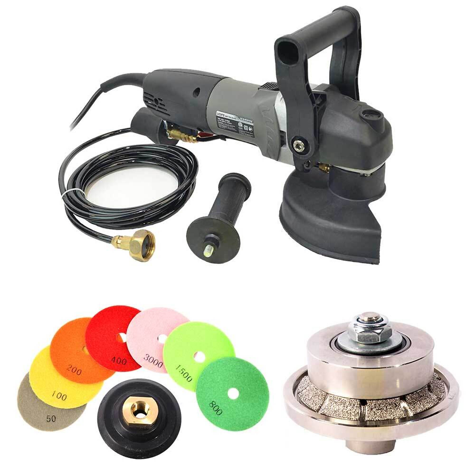 Hardin HWV316POLSET VSP5 5 Inch Var Speed Polisher, 3/16 Inch Radius Diamond Profile Wheel and 8 pc 5 Inch Diamond Polishing Pad Set
